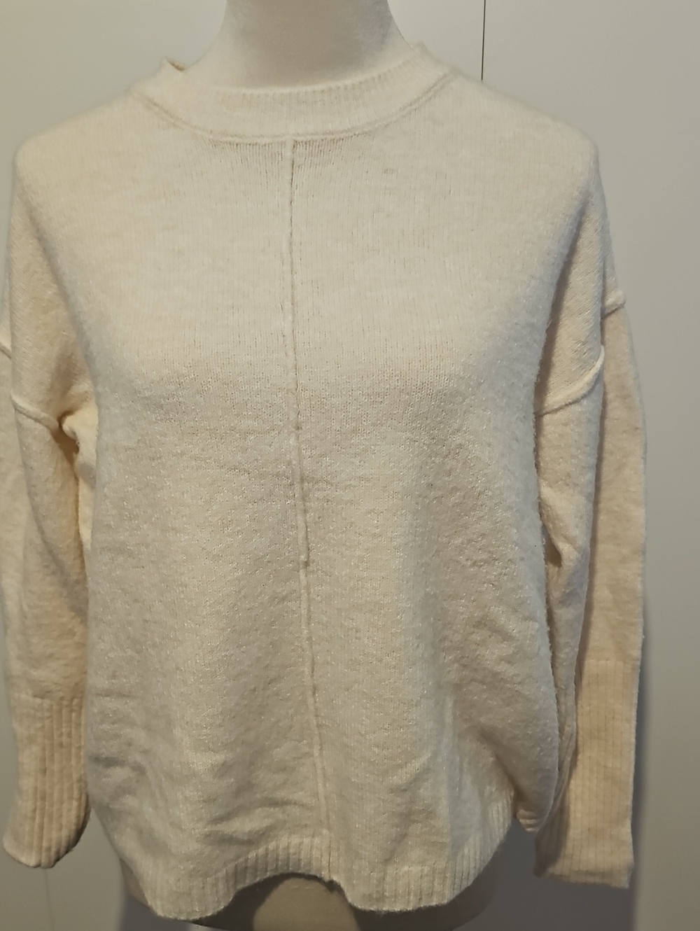 Women's Cream Crewneck Sweater with Center Seam